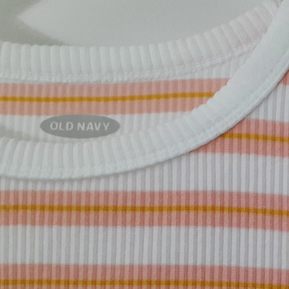 Old Navy Slim Fit Coral White Striped Knit Ringer Crewneck Tee Small - Picture 8 of 8